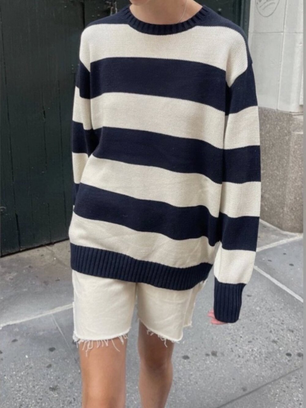 Brandy Melville Chunky Oversized Cotton Knit Striped Sweater | One Size
